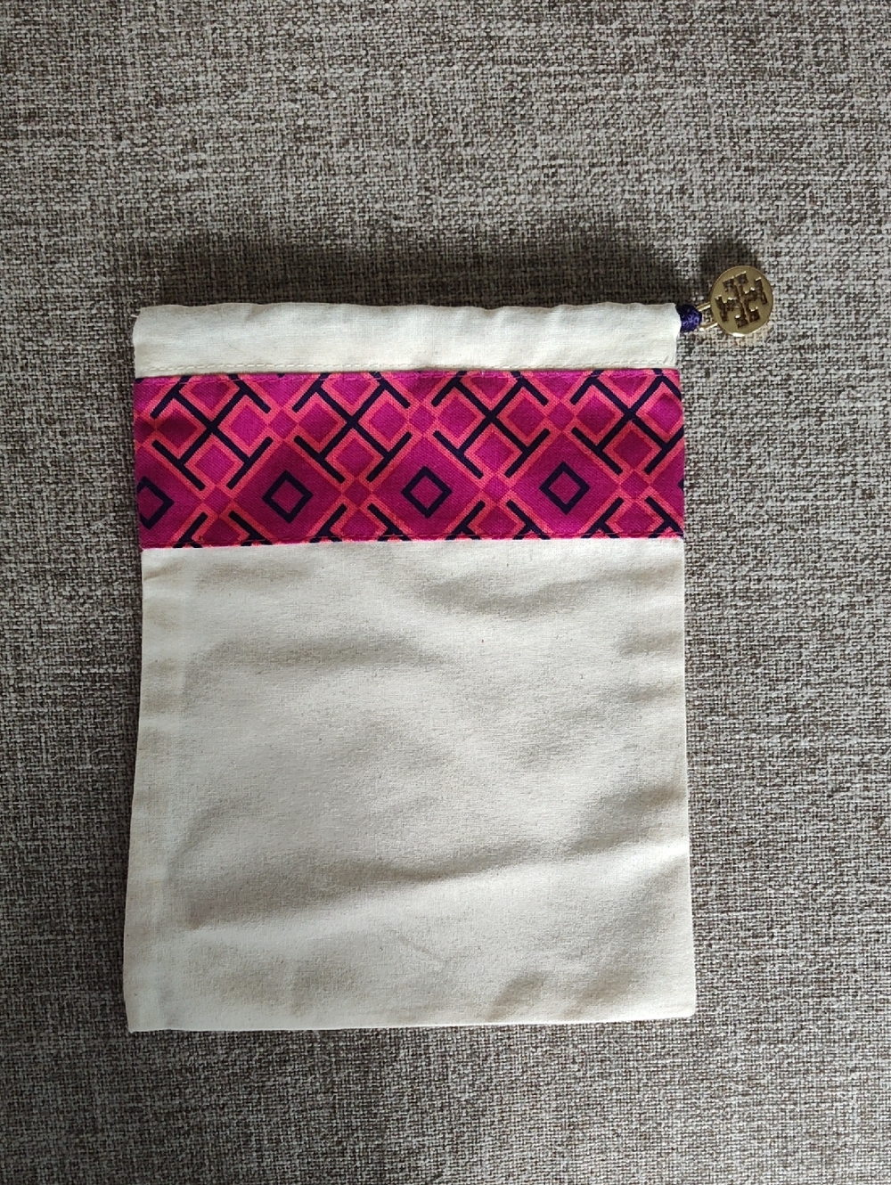 Tory Burch Pink Geometric Drawstring Pouch With Charm